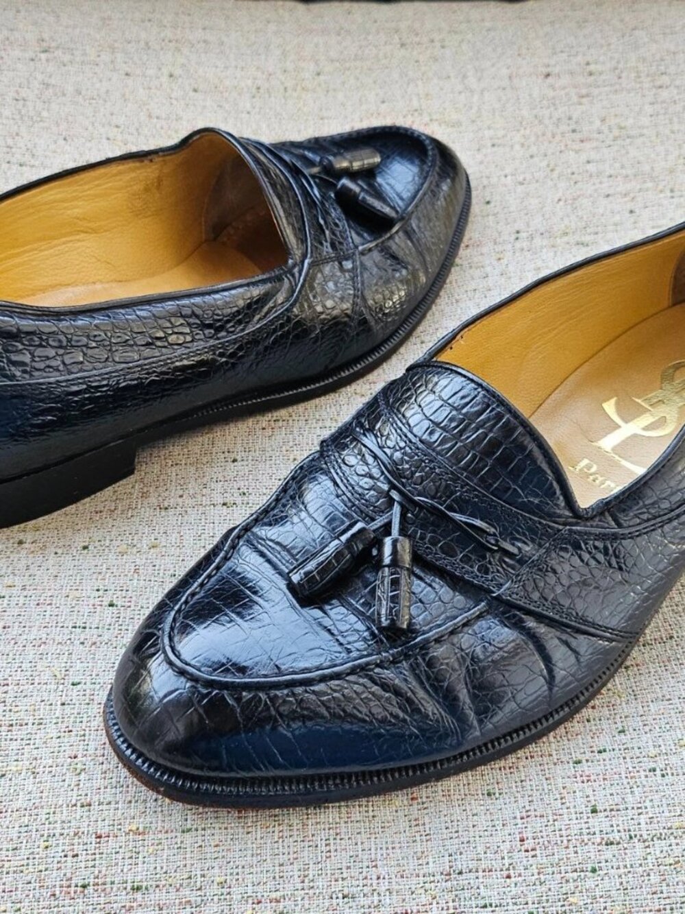 Vintage YSL Paris Men Shoes Black Leather Upper Slip On Shoes Size 25.5 7.5US - Picture 2 of 12